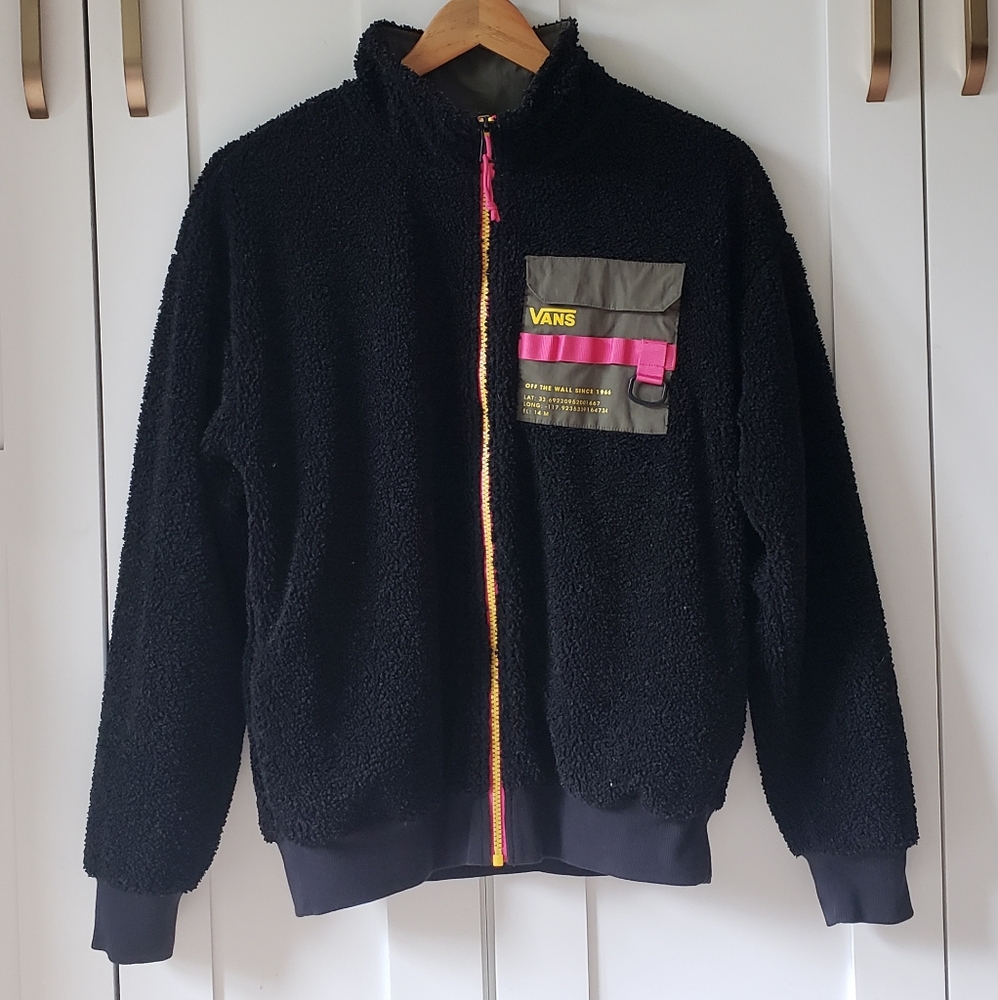 Vans Sherpa Jacket Womens S Black Full Zip Utility Bomber Chore Coat